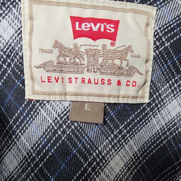 Levis Button Up Heavyweight Shirt Mens L Black White Plaid Rugged Workwear Ranch - Picture 4 of 10